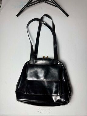 GUCCI Bamboo Shoulder Bag Patent leather Black Gold Extremely damaged peeling
